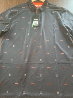 Black Polo Shirt with Orange Logo Pattern - Hooters